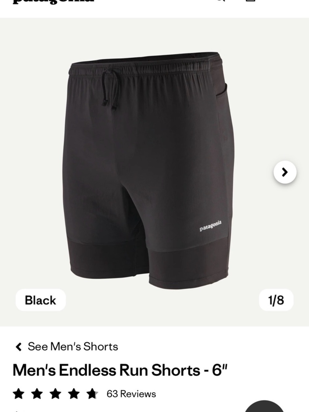 (NWT) Patagonia Men's Endless Run Shorts - Black - Large